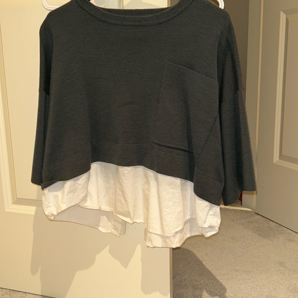 Charcoal and White Layered Poncho Top